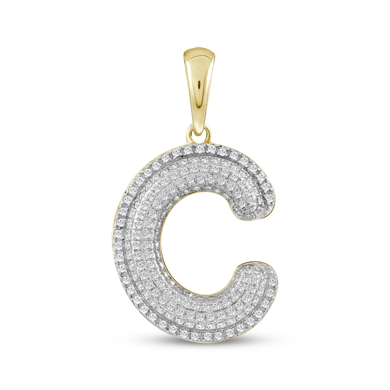Main Image 1 of Diamond Puff Letter C Initial Charm 1/3 ct tw 10K Yellow Gold