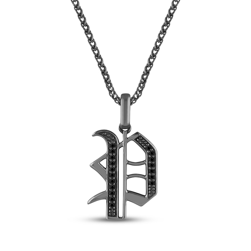 Main Image 1 of Ink & Ice Men's Black Diamond Initial &quot;P&quot; Necklace 1/8 ct tw Black Rhodium-Plated Sterling Silver 22&quot;