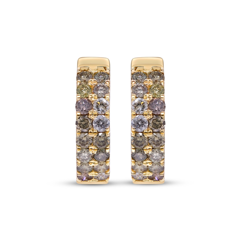Main Image 2 of Variable Color Diamonds Two-Row Huggie Hoop Earrings 3/4 ct tw 10K Yellow Gold