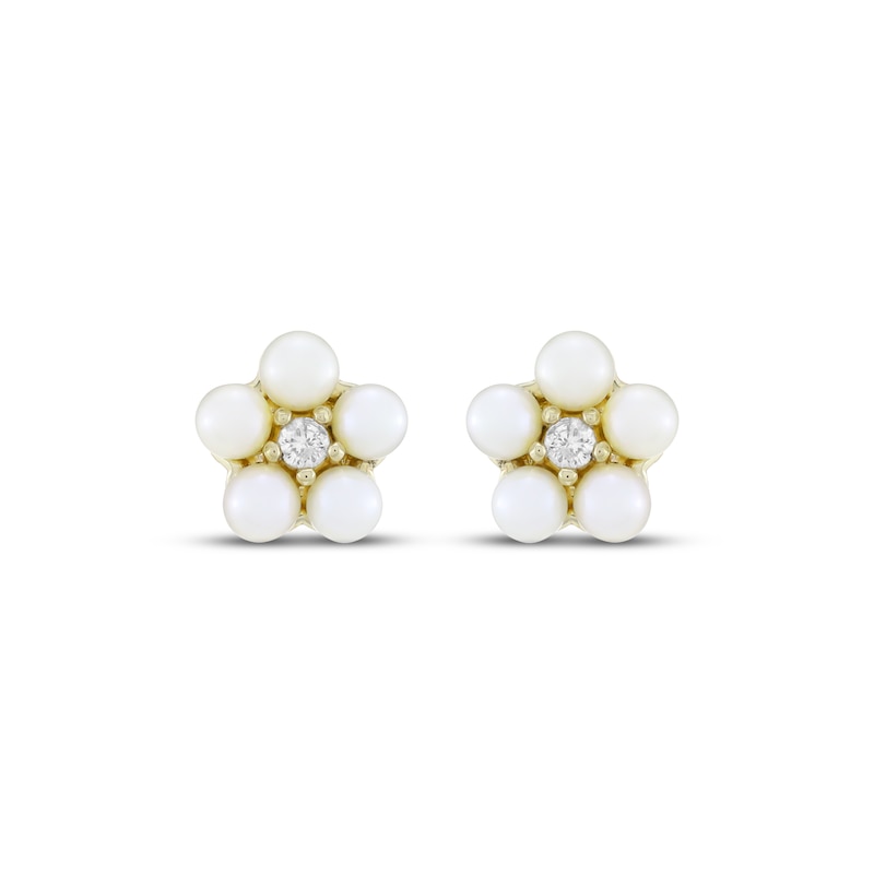 Main Image 2 of Cultured Pearl & Diamond Flower Stud Earrings 1/20 ct tw 10K Yellow Gold