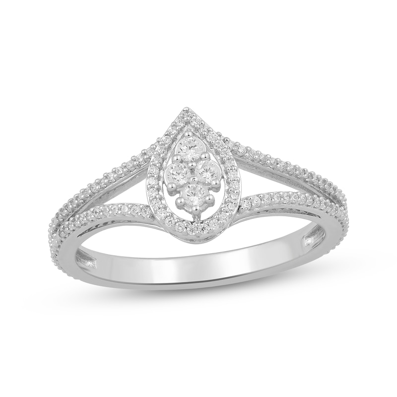 Main Image 1 of Multi-Diamond Pear-Shaped Halo Split Shank Fashion Ring 1/5 ct tw Sterling Silver
