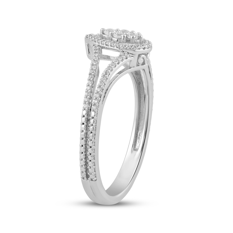 Main Image 2 of Multi-Diamond Pear-Shaped Halo Split Shank Fashion Ring 1/5 ct tw Sterling Silver