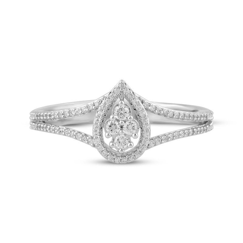 Main Image 3 of Multi-Diamond Pear-Shaped Halo Split Shank Fashion Ring 1/5 ct tw Sterling Silver