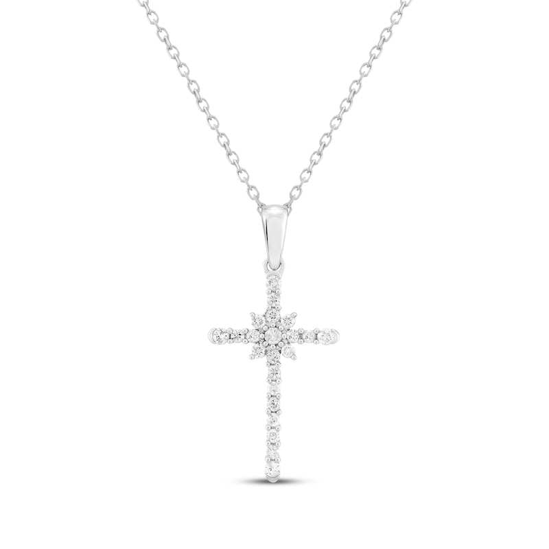 Main Image 1 of Diamond Cross with Star Necklace 1/4 ct tw Sterling Silver