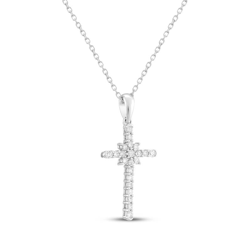 Main Image 2 of Diamond Cross with Star Necklace 1/4 ct tw Sterling Silver