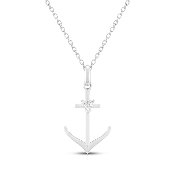 Diamond Anchor Necklace 1/20 ct tw Sterling Silver 18"