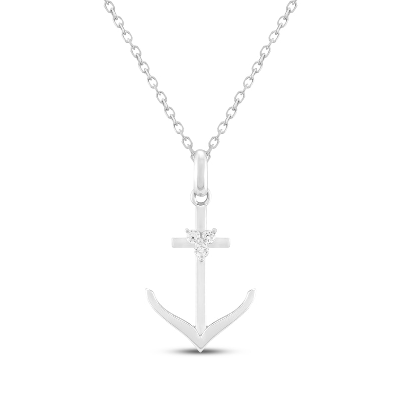 Main Image 1 of Diamond Anchor Necklace 1/20 ct tw Sterling Silver 18&quot;