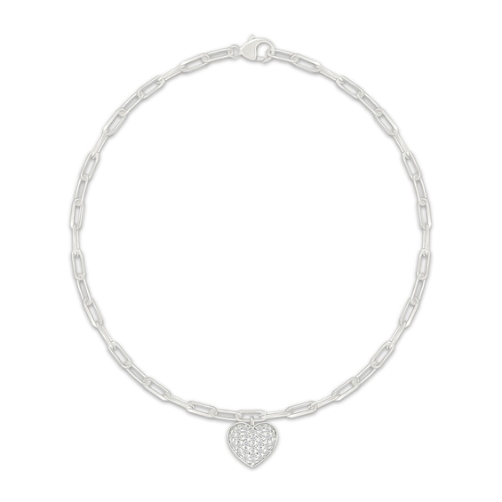 Diamond Heart Charm Paperclip Chain Bracelet 1/4 ct tw Sterling Silver 7.5"