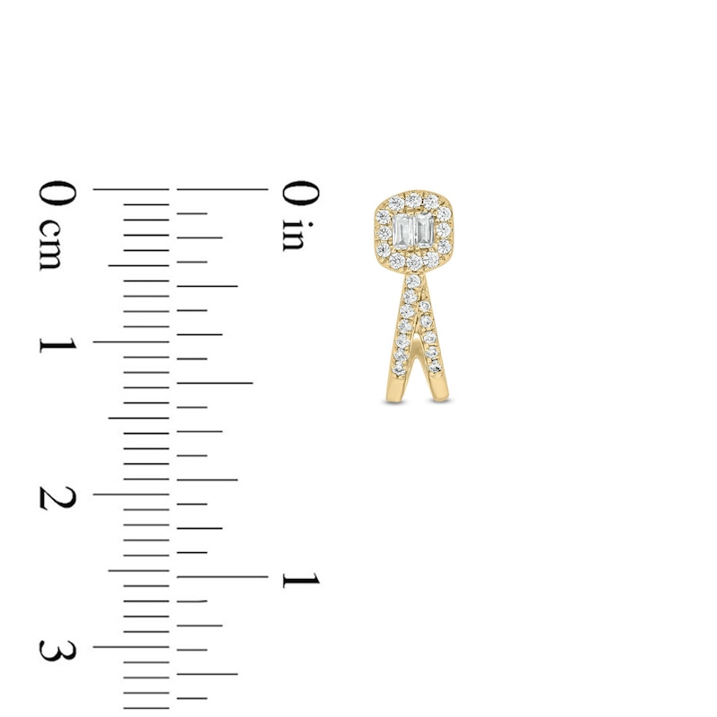 Main Image 3 of Baguette & Round-Cut Diamond Split J-Hoop Earrings 1/4 ct tw 10K Yellow Gold