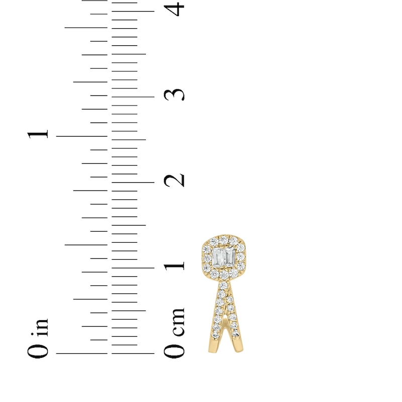 Main Image 4 of Baguette & Round-Cut Diamond Split J-Hoop Earrings 1/4 ct tw 10K Yellow Gold