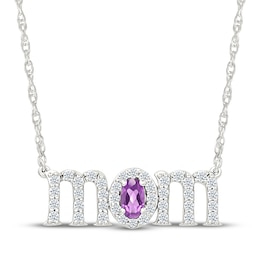 Oval-Cut Amethyst & White Lab-Created Sapphire &quot;Mom&quot; Necklace Sterling Silver 18&quot;
