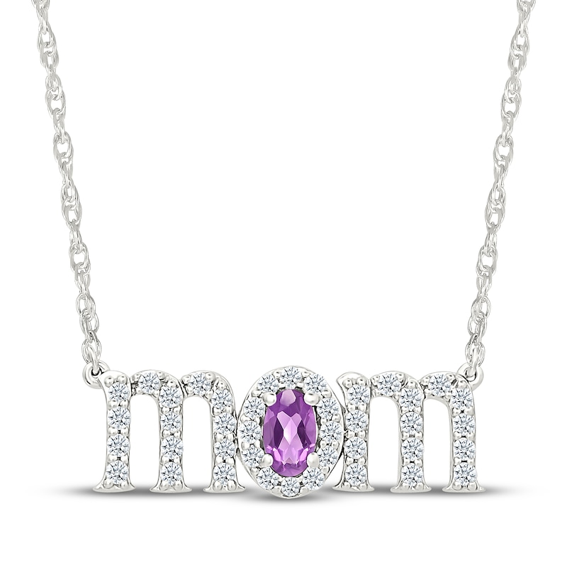 Main Image 1 of Oval-Cut Amethyst & White Lab-Created Sapphire "Mom" Necklace Sterling Silver 18"