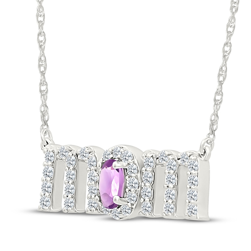 Main Image 2 of Oval-Cut Amethyst & White Lab-Created Sapphire "Mom" Necklace Sterling Silver 18"