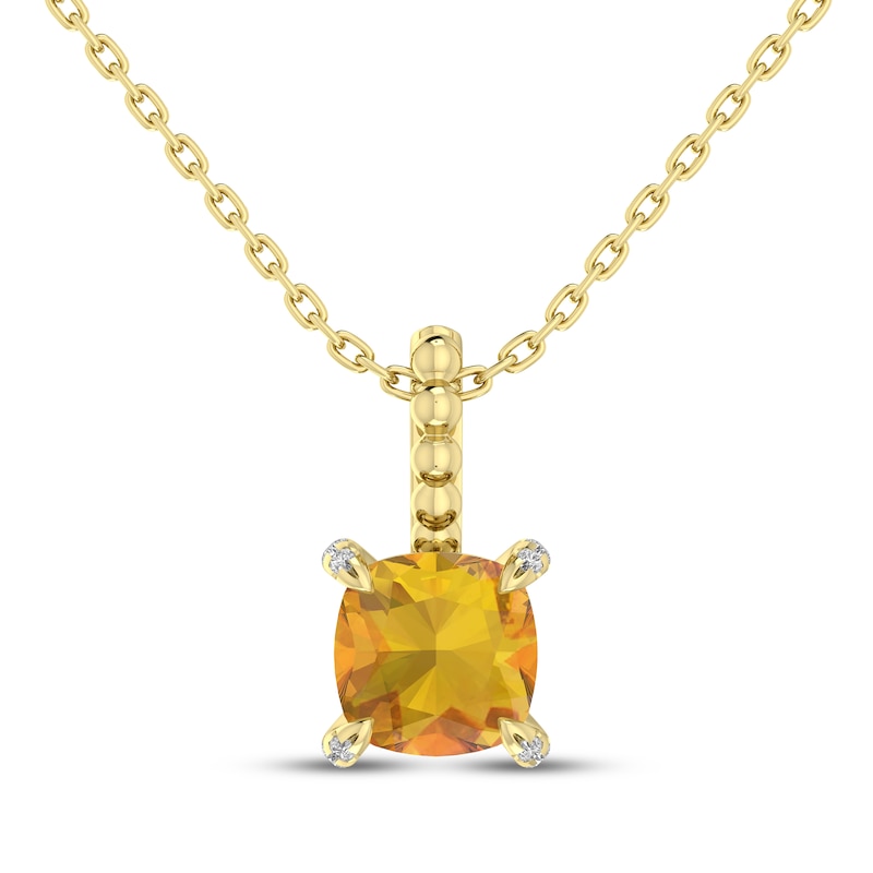 Main Image 1 of Cushion-Cut Citrine & Diamond Accent Necklace 10K Yellow Gold 18"
