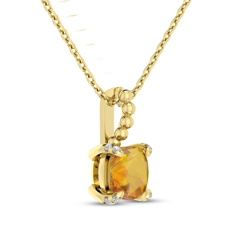 Main Image 2 of Cushion-Cut Citrine & Diamond Accent Necklace 10K Yellow Gold 18"