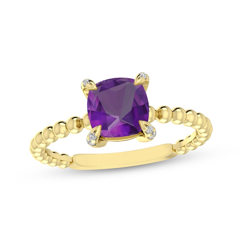 Main Image 1 of Cushion-Cut Amethyst & Diamond Accent Ring 10K Yellow Gold