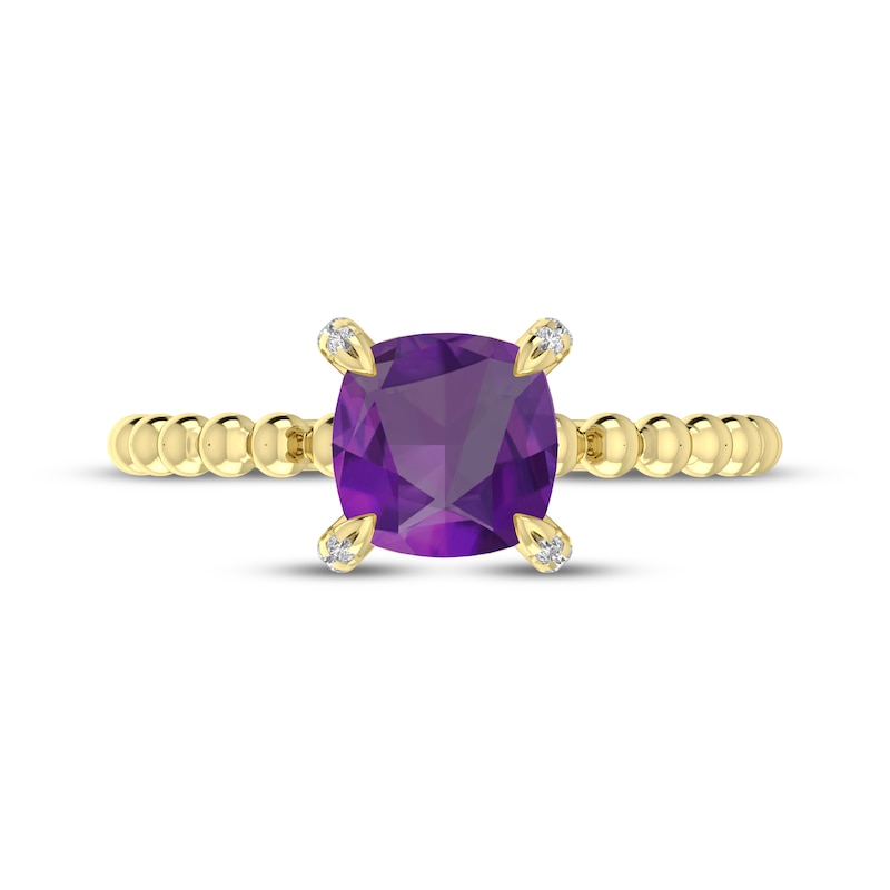 Main Image 3 of Cushion-Cut Amethyst & Diamond Accent Ring 10K Yellow Gold