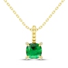 Thumbnail Image 1 of Cushion-Cut Lab-Created Emerald & Diamond Accent Necklace 10K Yellow Gold 18"