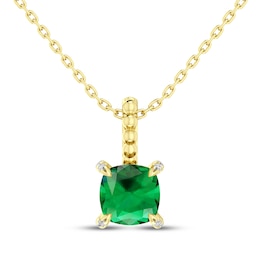 Cushion-Cut Lab-Created Emerald & Diamond Accent Necklace 10K Yellow Gold 18"