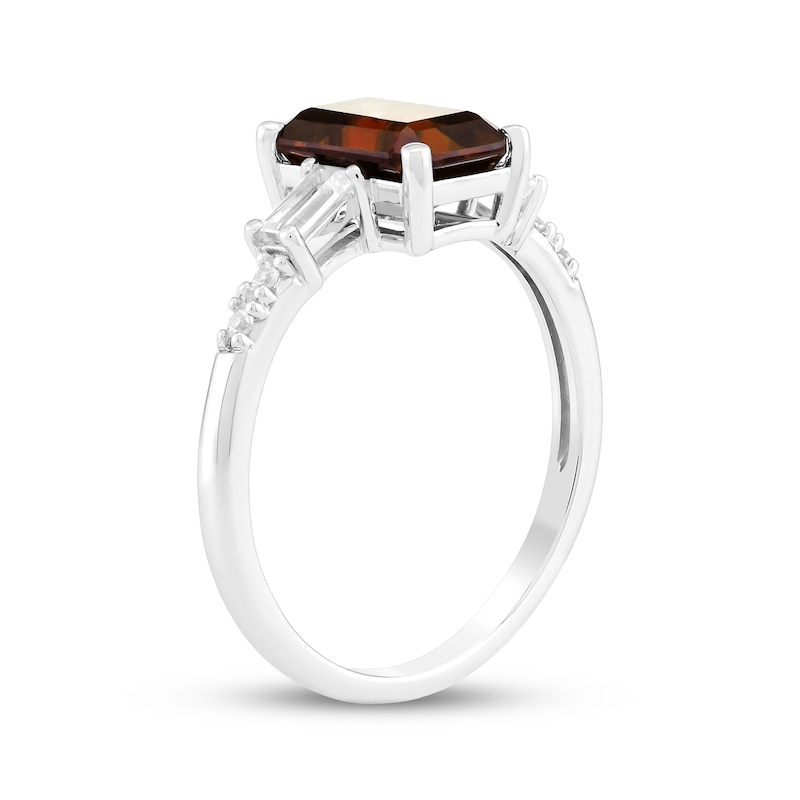 Main Image 2 of Emerald-Cut Garnet & White Lab-Created Sapphire Ring Sterling Silver