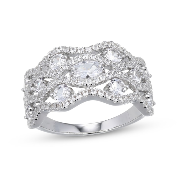 Oval & Round-Cut White Lab-Created Sapphire Wave Ring Sterling Silver