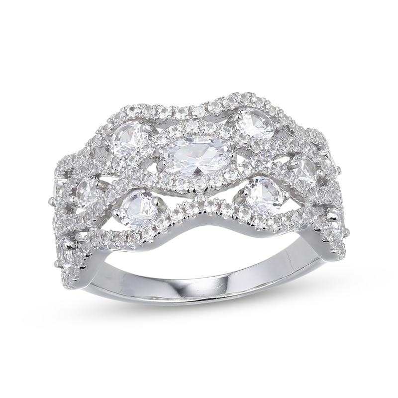 Main Image 1 of Oval & Round-Cut White Lab-Created Sapphire Wave Ring Sterling Silver