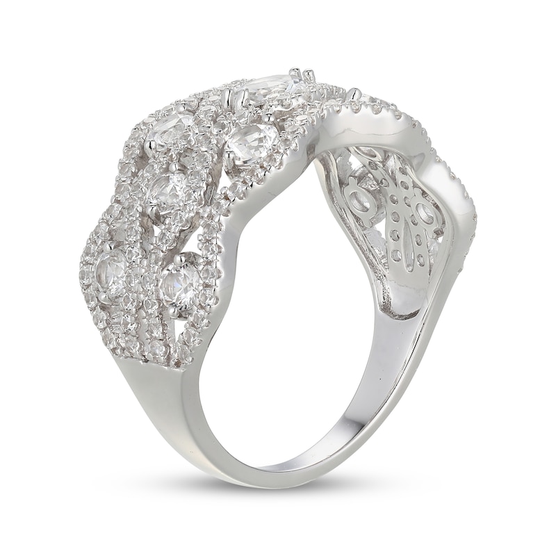 Main Image 2 of Oval & Round-Cut White Lab-Created Sapphire Wave Ring Sterling Silver