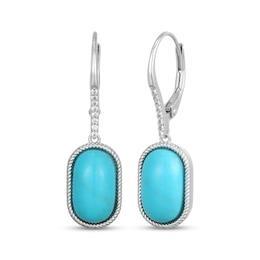 Oval-Cut Turquoise & White Lab-Created Sapphire Drop Earrings Sterling Silver
