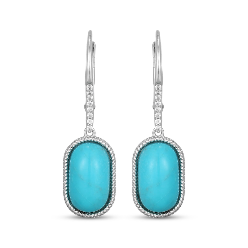 Main Image 2 of Oval-Cut Turquoise & White Lab-Created Sapphire Drop Earrings Sterling Silver