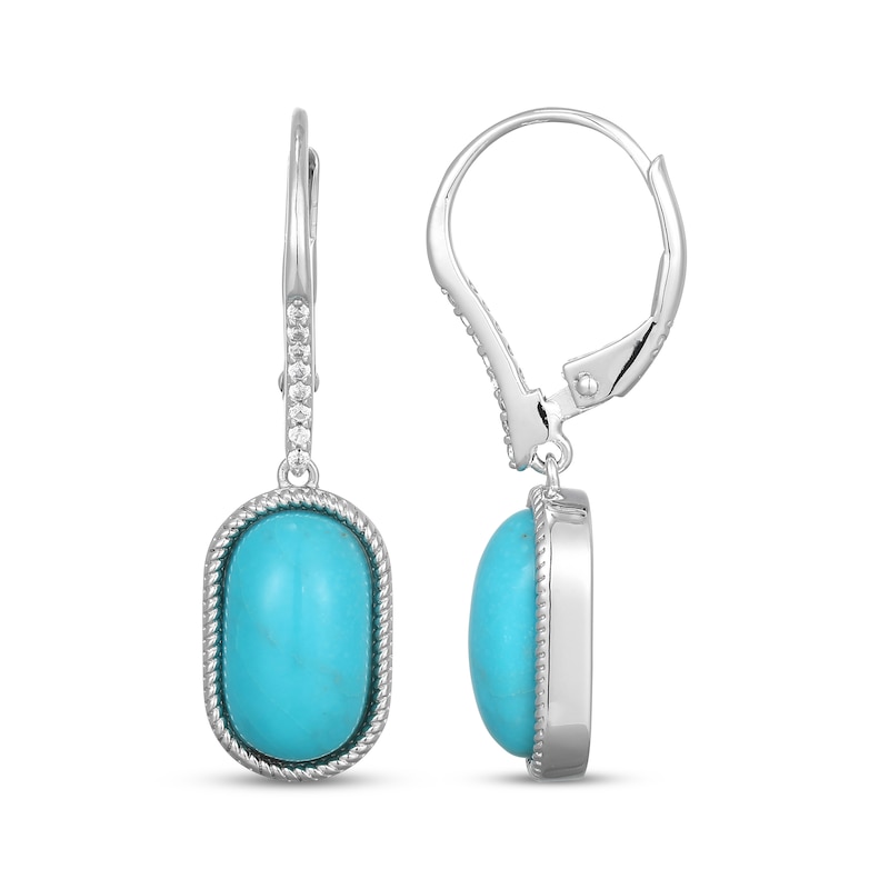 Main Image 3 of Oval-Cut Turquoise & White Lab-Created Sapphire Drop Earrings Sterling Silver