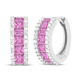Square-Cut Pink Lab-Created Sapphire & White Lab-Created Sapphire Hoop Earrings Sterling Silver