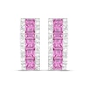 Thumbnail Image 2 of Square-Cut Pink Lab-Created Sapphire & White Lab-Created Sapphire Hoop Earrings Sterling Silver