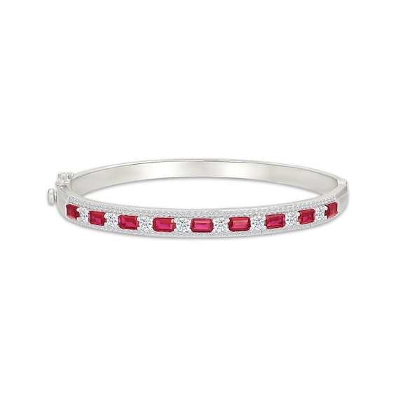 Emerald-Cut Lab-Created Ruby & White Lab-Created Sapphire Bangle Bracelet Sterling Silver