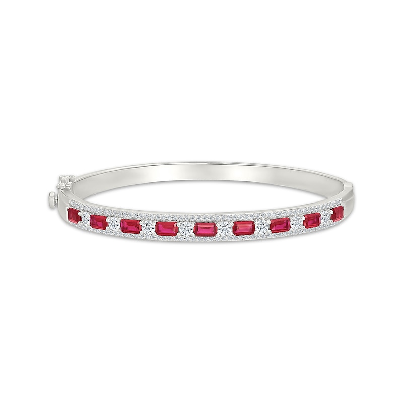 Main Image 1 of Emerald-Cut Lab-Created Ruby & White Lab-Created Sapphire Bangle Bracelet Sterling Silver