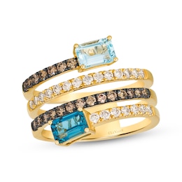 Le Vian Good Karma Emerald-Cut Blue Topaz Spiral Ring 3/4 ct tw Diamonds 14K Honey Gold