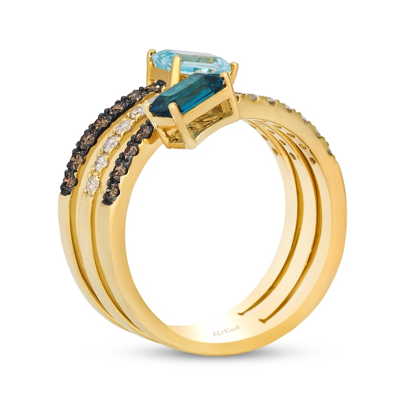 Main Image 2 of Le Vian Good Karma Emerald-Cut Blue Topaz Spiral Ring 3/4 ct tw Diamonds 14K Honey Gold