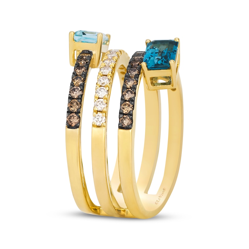 Main Image 3 of Le Vian Good Karma Emerald-Cut Blue Topaz Spiral Ring 3/4 ct tw Diamonds 14K Honey Gold