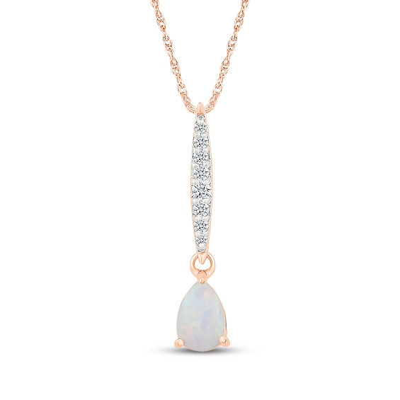 Pear-Shaped Lab-Created Opal & Diamond Drop Necklace 1/15 ct tw 10K Rose Gold 18"