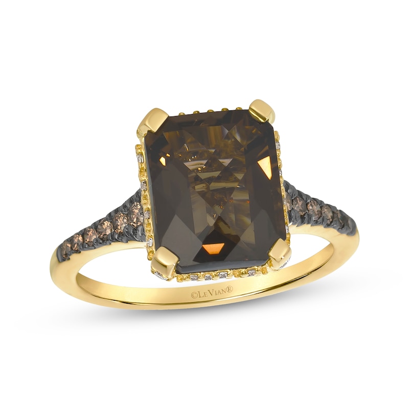 Main Image 1 of Le Vian Emerald-Cut Quartz Ring 3/8 ct tw Diamonds 14K Honey Gold