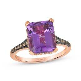 Le Vian Emerald-Cut Amethyst Ring 3/8 ct tw Diamonds 14K Strawberry Gold