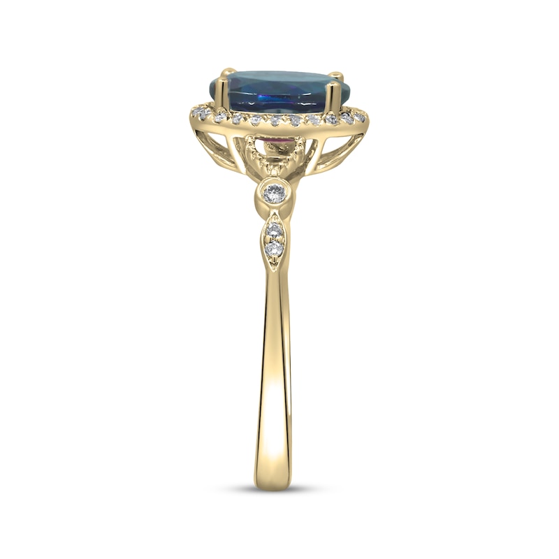 Main Image 2 of Oval-Cut London Blue Topaz & Diamond Halo Ring 1/10 ct tw 10K Yellow Gold