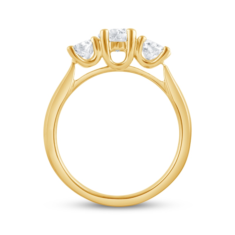 Main Image 2 of Memories Moments Magic Lab-Grown Diamond Three-Stone Engagement Ring 1 ct tw 14K Yellow Gold