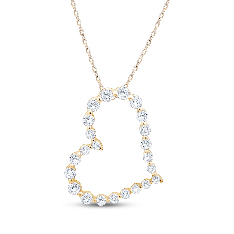 Main Image 1 of KAY Lab-Grown Diamonds Graduated Tilted Heart Necklace 1 ct tw 10K Yellow Gold 18"