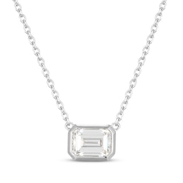 STUDIO BY KAY Emerald-Cut White Lab-Created Sapphire Bezel-Set Solitaire Necklace Sterling Silver 18"