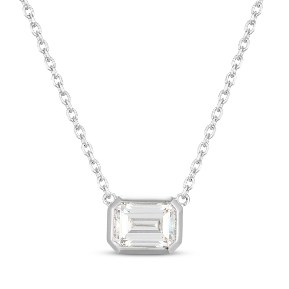 STUDIO BY KAY Emerald-Cut White Lab-Created Sapphire Bezel-Set Solitaire Necklace Sterling Silver 18"