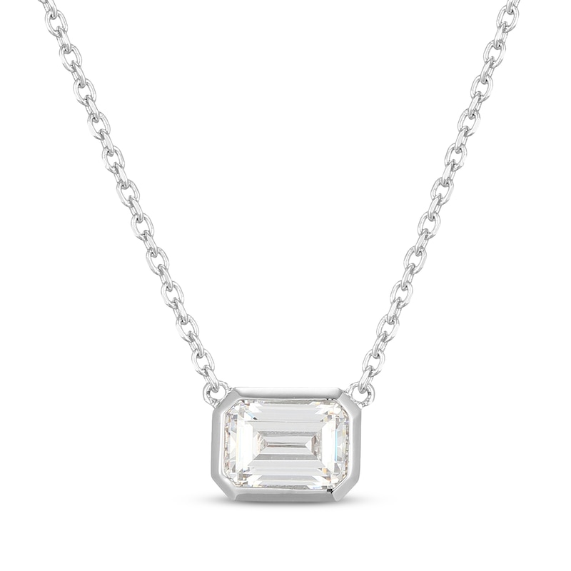 Main Image 1 of STUDIO BY KAY Emerald-Cut White Lab-Created Sapphire Bezel-Set Solitaire Necklace Sterling Silver 18"