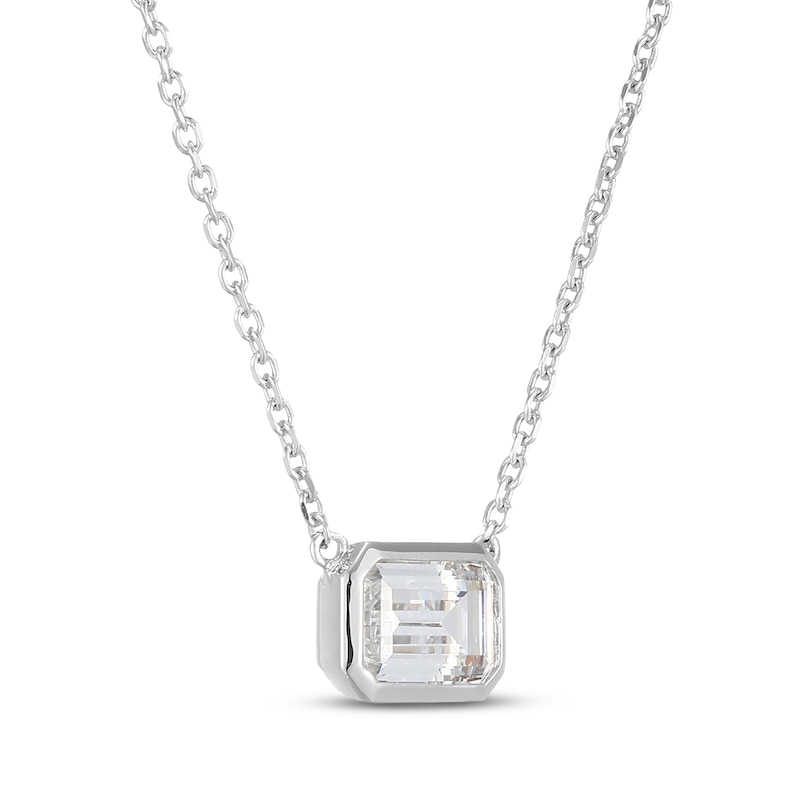 Main Image 2 of STUDIO BY KAY Emerald-Cut White Lab-Created Sapphire Bezel-Set Solitaire Necklace Sterling Silver 18"