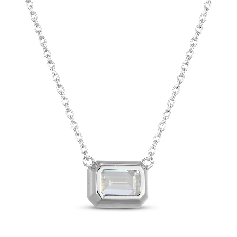 Main Image 3 of STUDIO BY KAY Emerald-Cut White Lab-Created Sapphire Bezel-Set Solitaire Necklace Sterling Silver 18"