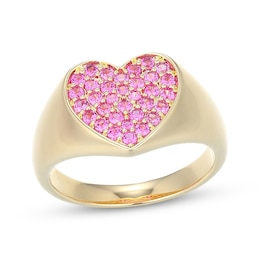 STUDIO BY KAY Pink Lab-Created Sapphire Pavé Heart Ring 24K Yellow Gold Vermeil Sterling Silver