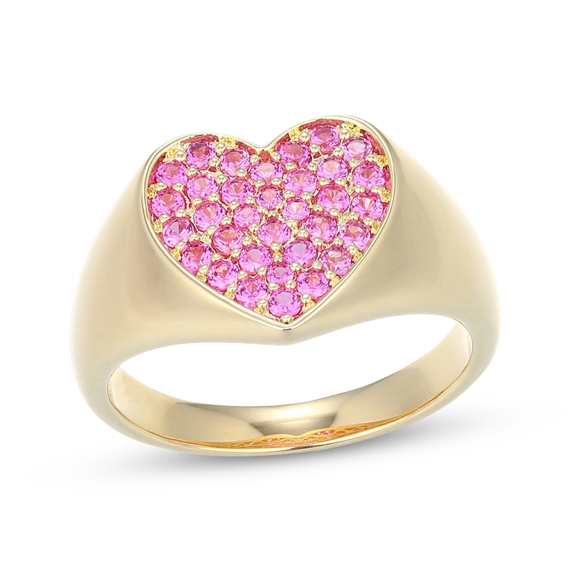 Main Image 1 of STUDIO BY KAY Pink Lab-Created Sapphire Pavé Heart Ring 24K Yellow Gold Vermeil Sterling Silver